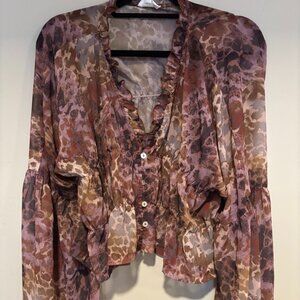 Feminine Boho Fairy Blouse Womens Size M Whimsigoth Dark Coquette Mystical Y2K